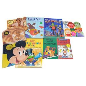 9 Lot vtg Golden Shape, Coloring, Activity Books Mickey Mouse Sesame Street